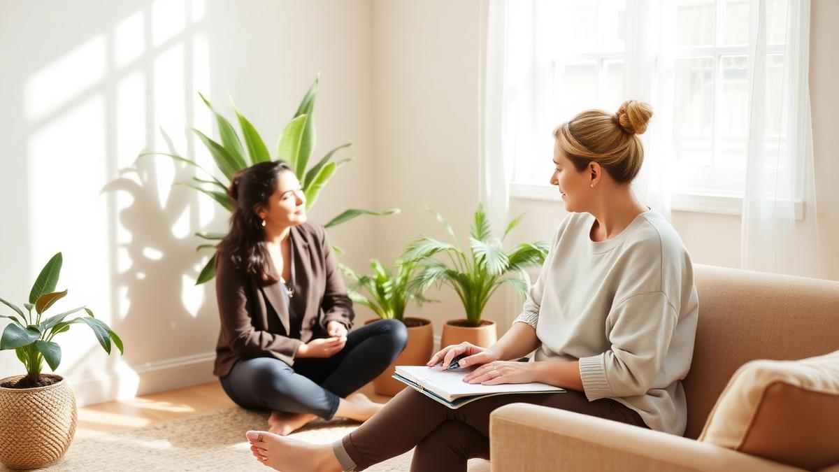 Wellness coaching session in a bright, plant-filled room